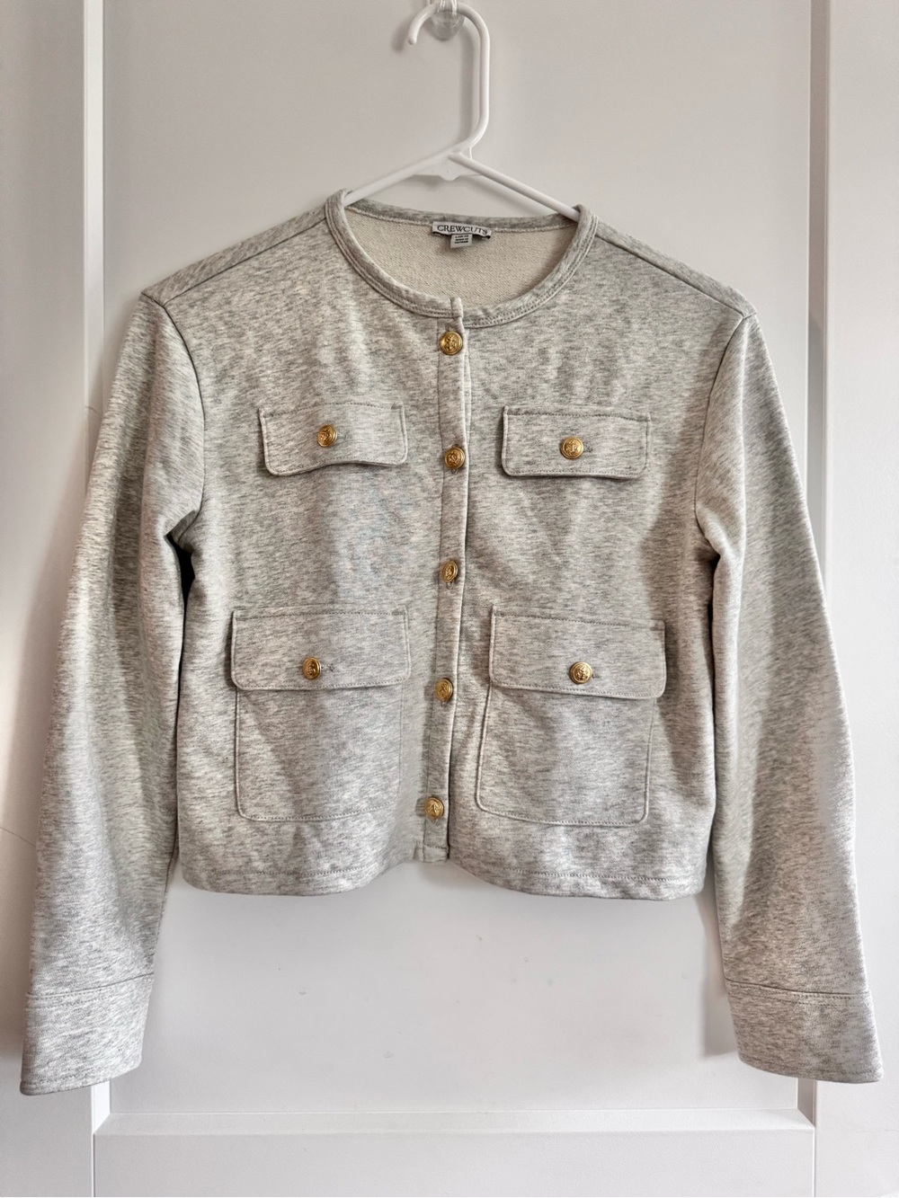 Girls Crewcuts Jacket Heather Gray Crewneck Pocket Jacket with Gold Buttons